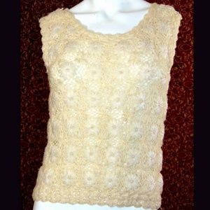 CYN LES VINTAGE cream beaded crochet sweater 34🗓️